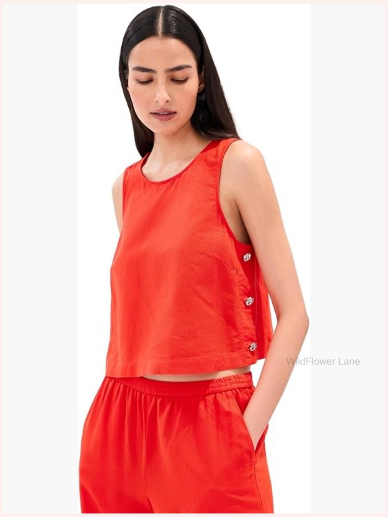 Linen Sleeveless Scoop Neck Blouse With Back Button Keyhole